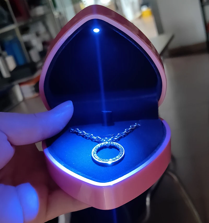 Custom Wedding Led Light Necklace Earring Ring Pink Gift Packaging Jewellery Heart Shape Jewelry Box With Logo