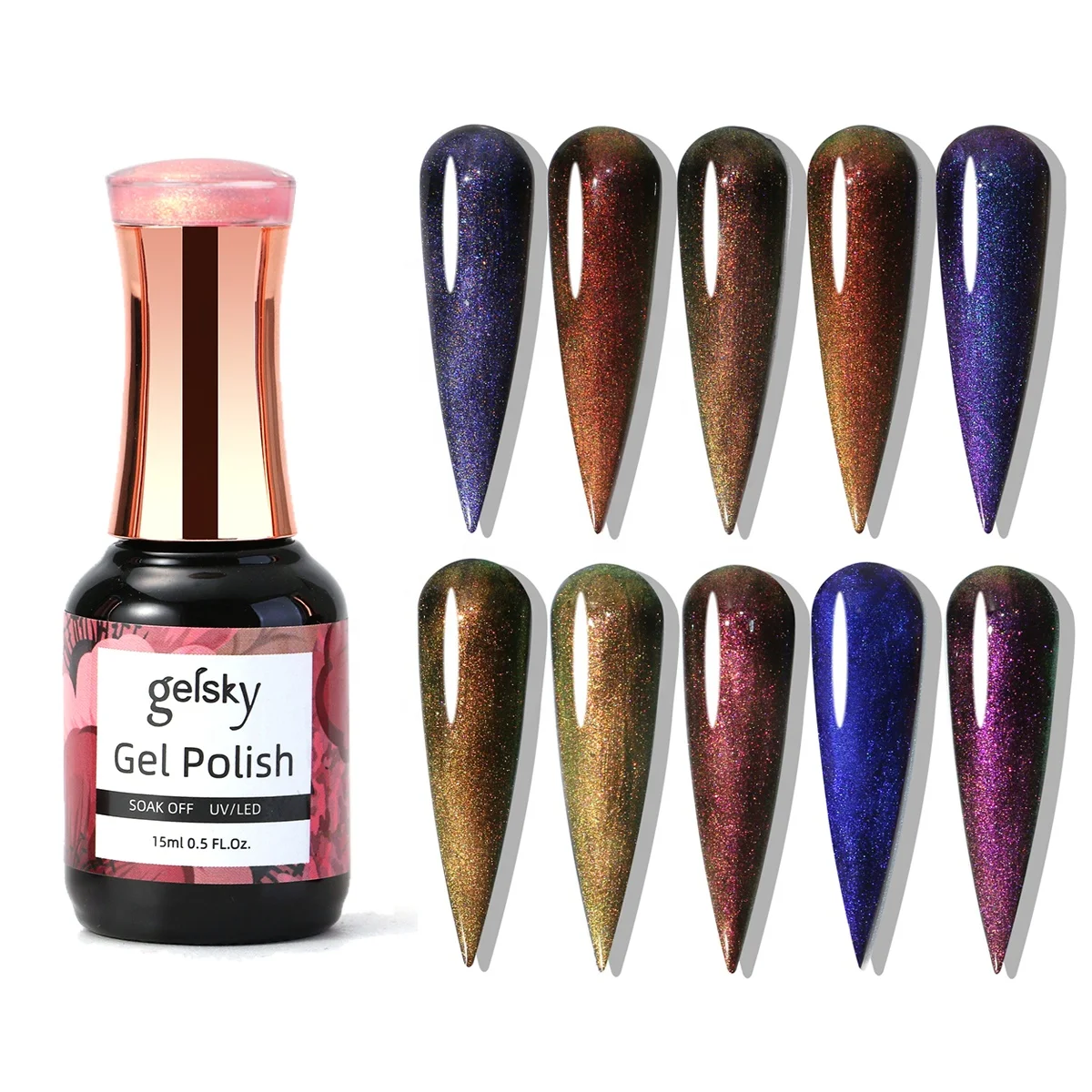 Gelsky Wholesale Resin Uv Gel Polish Aurora Gel Polish Hema Free Holographic Chrome Korean Gel Nail Polish