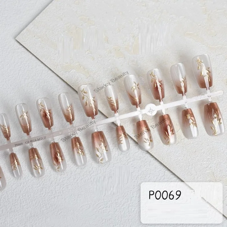 Chinese style French Tip short press on nails new Design Cat Eye Wearing Nails Pre-applied Tip Nail Art DIY wholesale