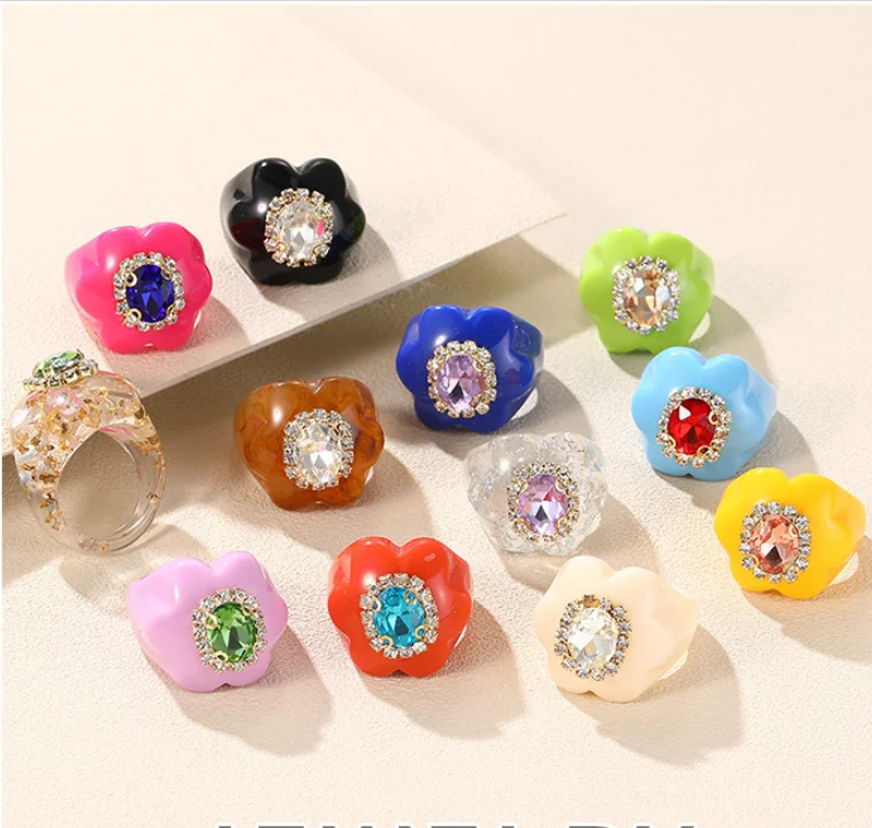 wholesale 2023 popular women neon rings high quality personalized geometric chunky resin ring face nose ring for girls