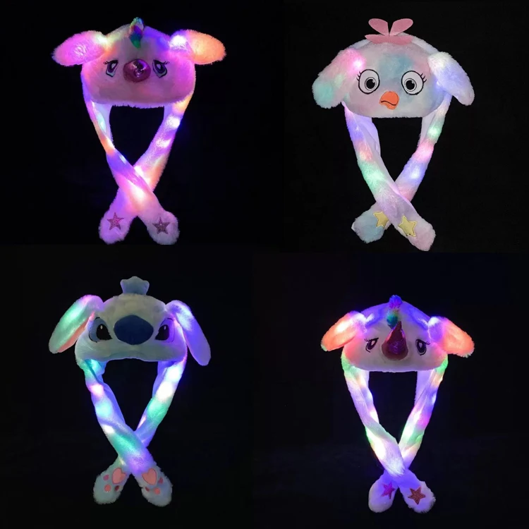 Rabbit Ear Hat Can Move Airbag Cap Stuffed Plush Gift Valentines bunny hat with led light