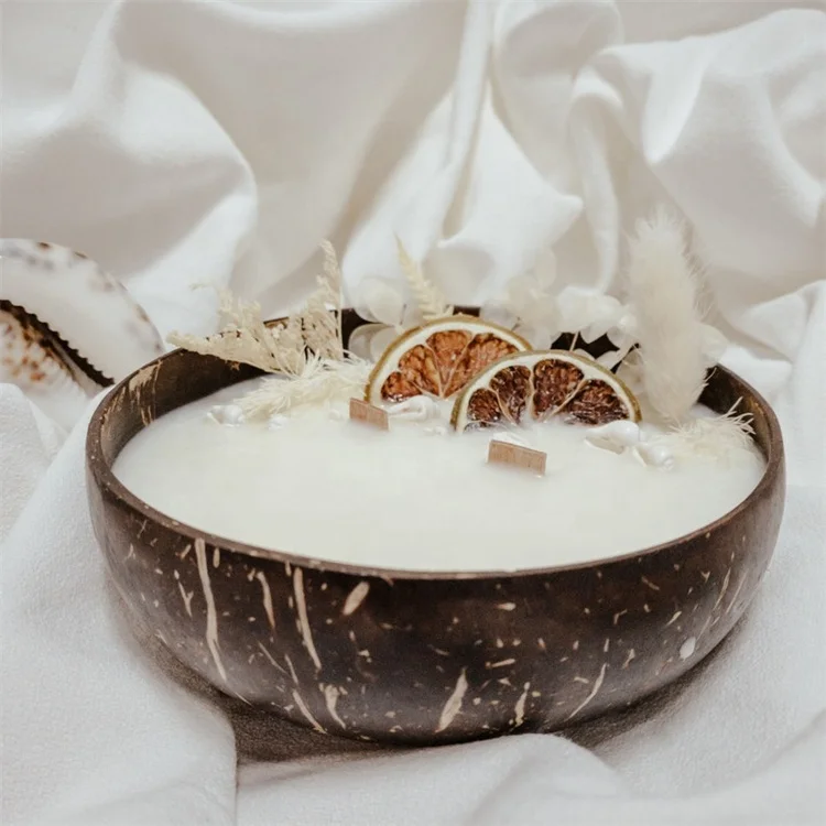 Luxury Wood Wick Coconut Bowl Candles With Crystal Handmade Natural Coconut Shell Scented Candles