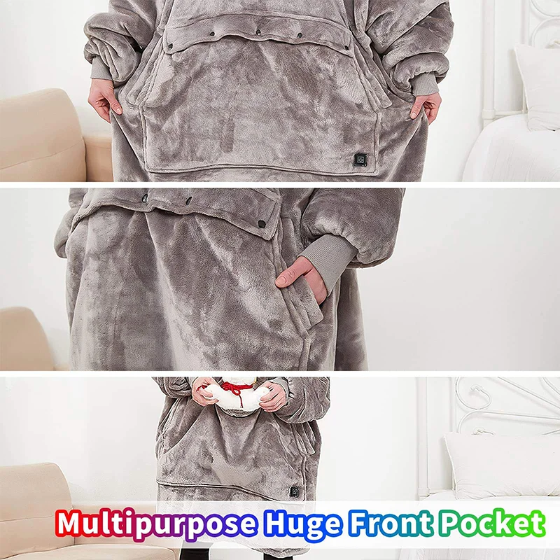Best Sell Hoodie Oversized Sweatshirt Heating Electric Throw Eco-Friendly Heated Wearable Blanket