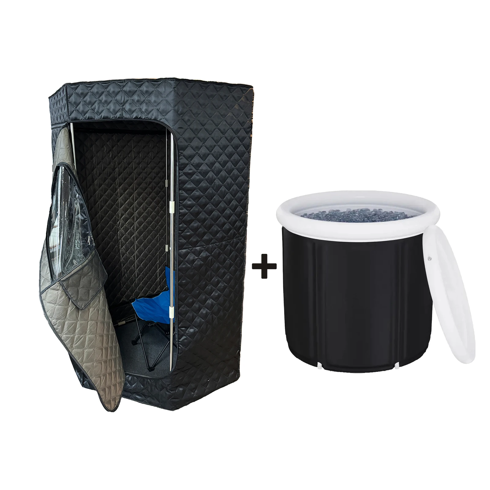 Household recycling compartment portable cold insertion package hot water therapy combination sauna tent and ice bath
