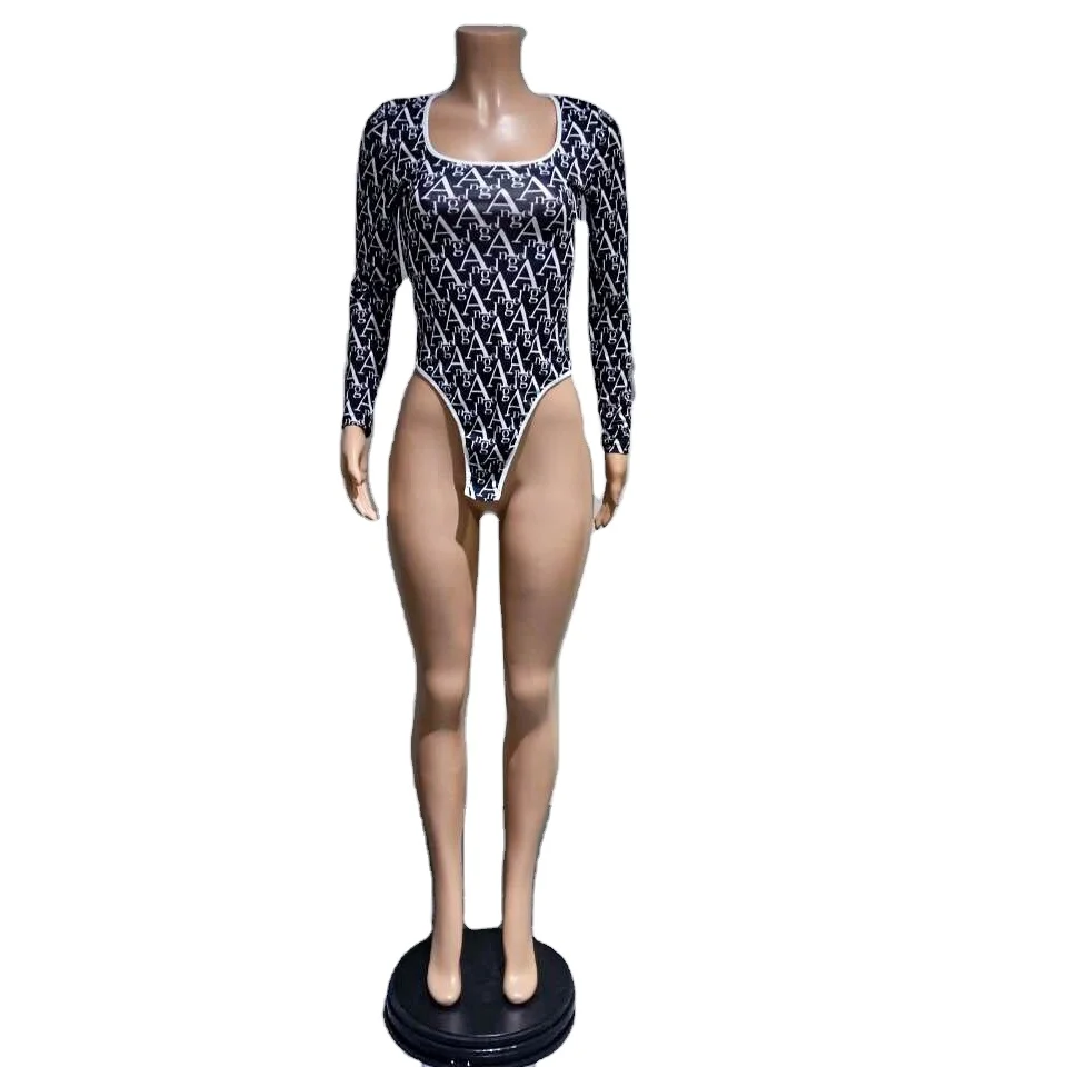 Nita A201222108 Custom Pattern Casual Printed Long Sleeves Fitness Knitted One Piece Women Jumpsuit