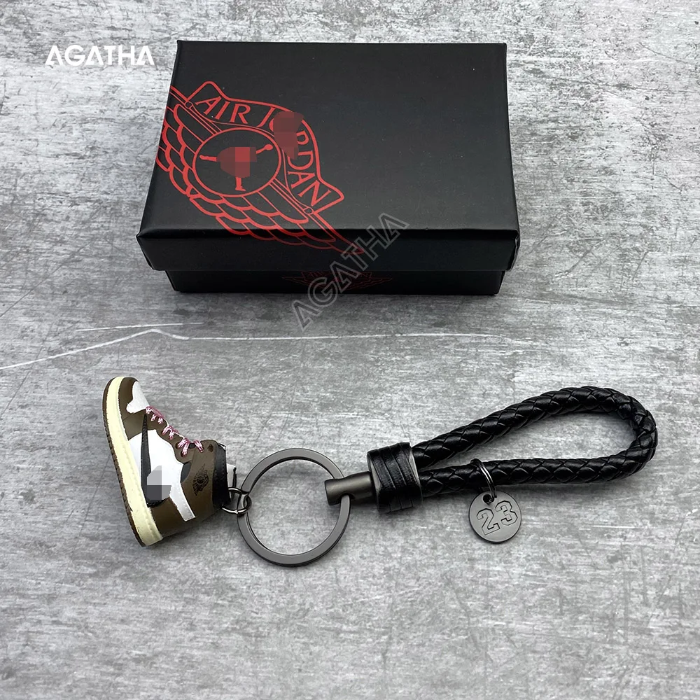 Gift set travis scott custom pvc little AJ 1 keyring lanyard with box mini shoe air jordan sneaker keychains wholesale