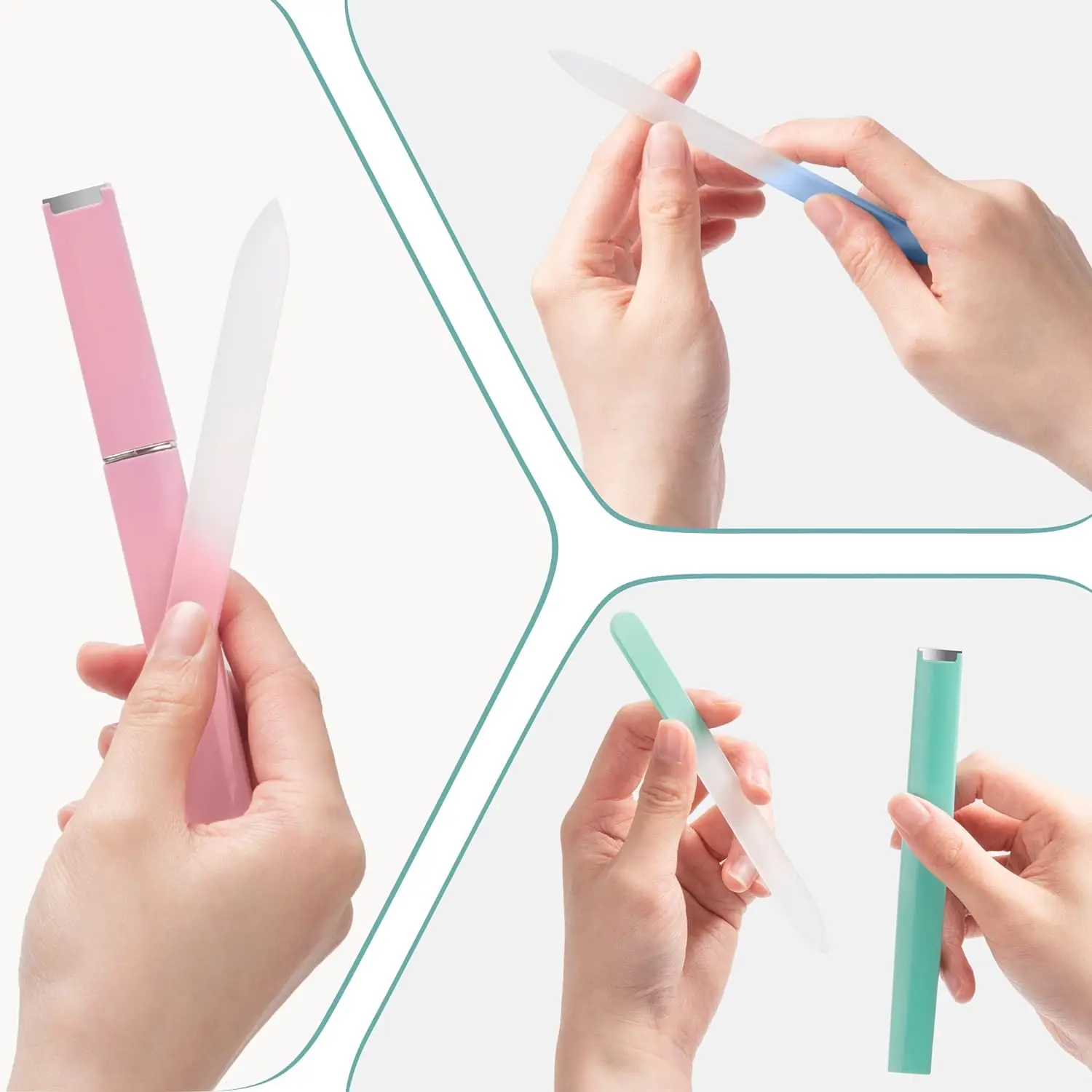 Professional Manicure Nail Care Tool Crystal Portable Glass  Nail Files with Case Fingernail Files for Natural Double Sided Etch