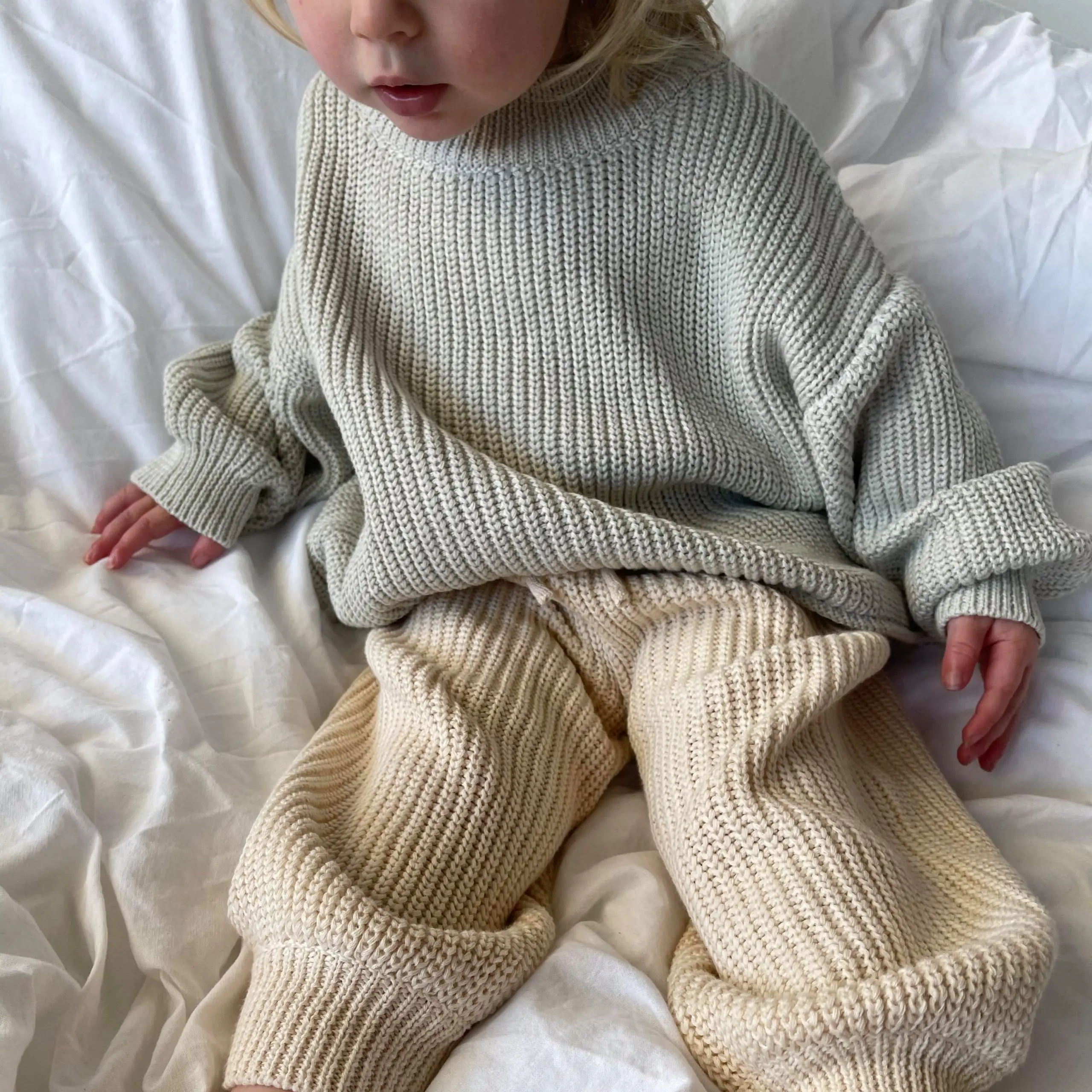 CHEER Newborn Baby Custom100% Cotton Soft Knitted Kids Sweaters Plain  Infant Baby O-neck knit sweaters set