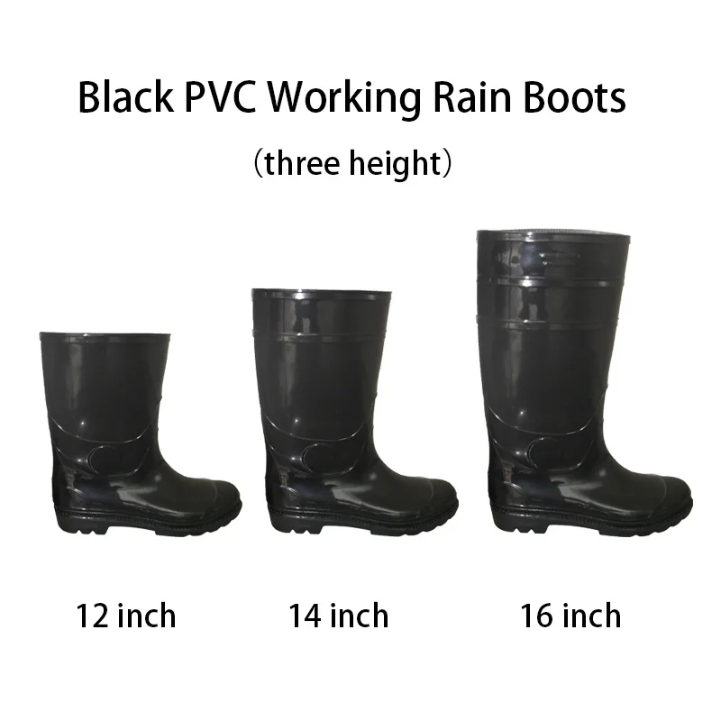 Factory Wholesale Gunboots Black Waterproof Oil Acid Alkali Resistant Anti Slip Lightweight  Glitter Mens Pvc Rain Boots
