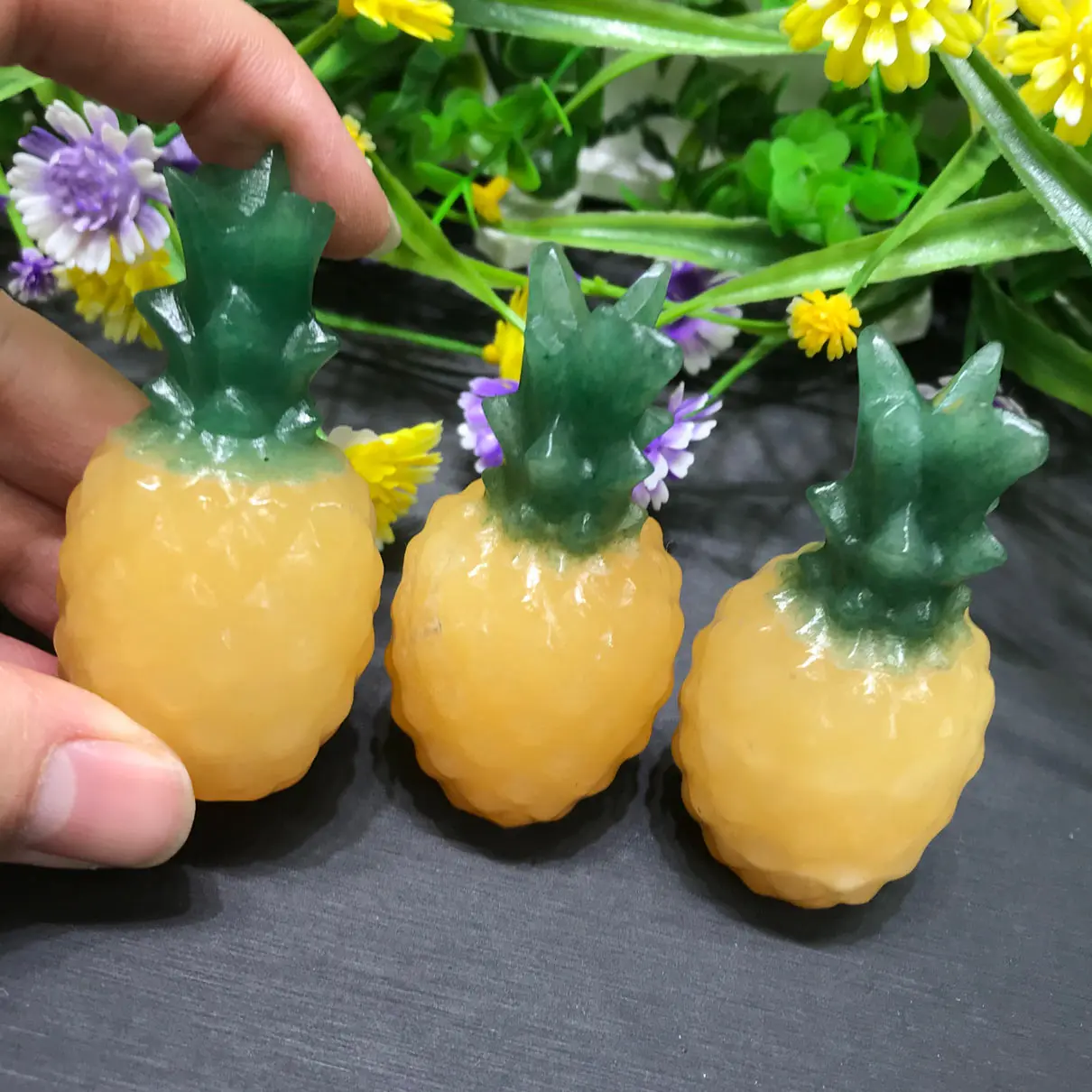 Wholesale Natural Orange Calcite Green Aventurine Crystal Pineapple For Decoration