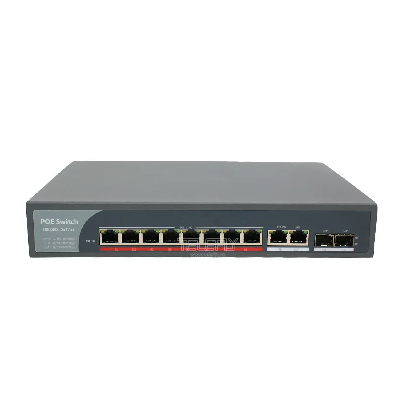 150W Total Power 2-Port Gigabit SFP Poe Switch with 8 Poe Ports