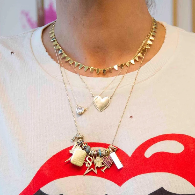 Gemnel High quality 925 silver jewelry ruby crystal rainbow love heart charm real gold necklaces