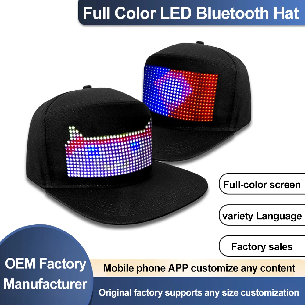 2024 Hot Sale Rechargeable App Programmed Digital Scrolling Message Led Hats Light Up Luminous Display Cap Sport Hats Factory
