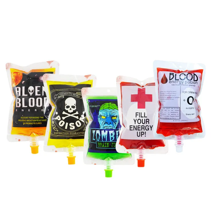Empty Drinking Spout Pouch Halloween Party Vampire Plasma Beverage Energy Blood Packaging Bags