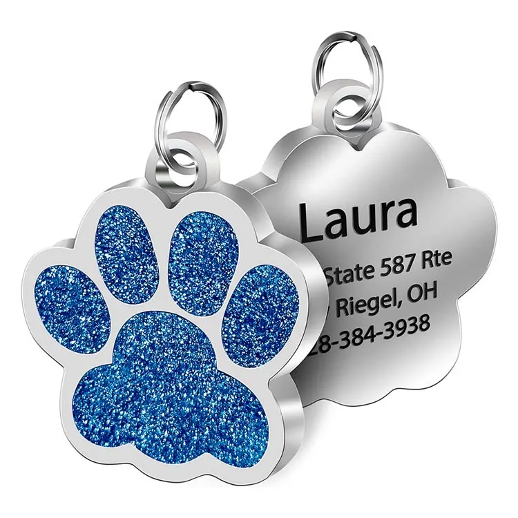 Cheap Price Personalized Dog Cat Tags Engraved Cat Dog Pet Custom Name Collar Pendant Pet Accessories Paw Glitter Necklace Penda