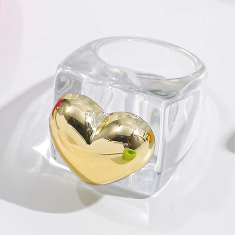 European CCB Heart Charm Finger Ring Fancy Geometrical Chunky Resin Rings for Girl Women Holiday