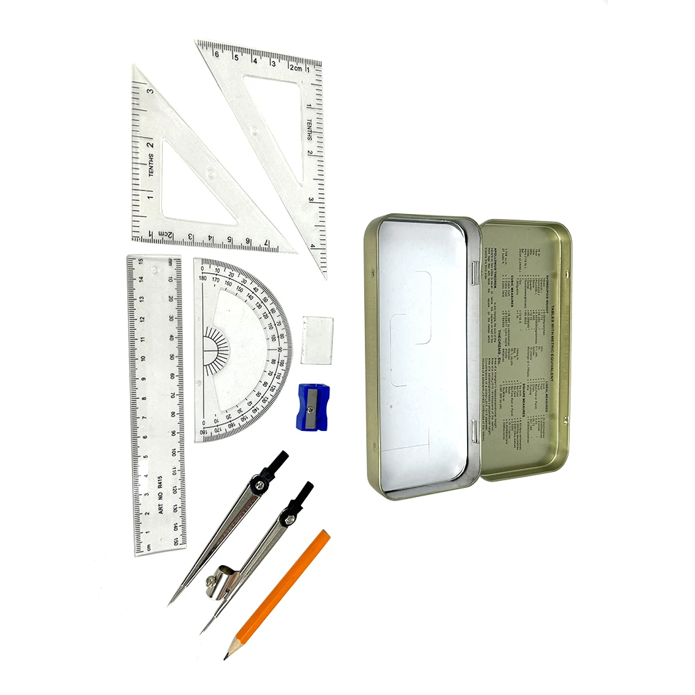 Wholesale 9pcs Stationery Set Clear Compass Math Set Oxford Instrument Mathematical Set