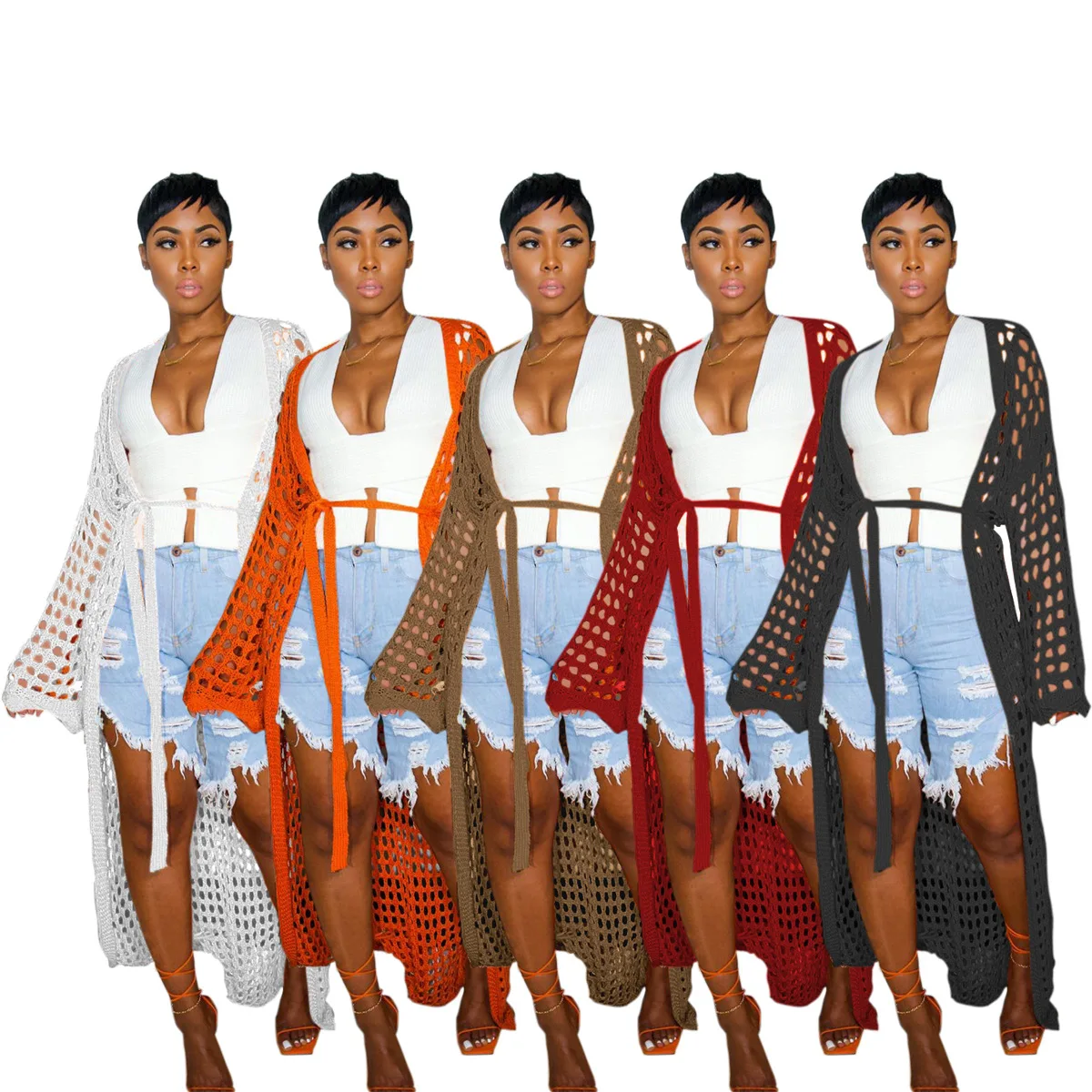 D11035 Fashion crochet solid color cardigan winter coats jackets for women 2021 long sweaters knitted cardigan for women