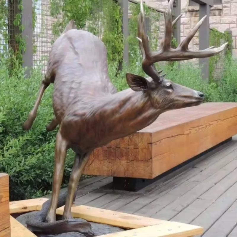 Life Size Cast  Bronze Running Jumping Deer Statue Animal Sculpture