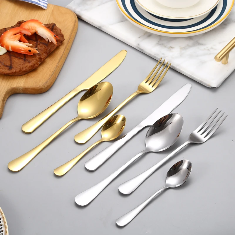 Amazon Hot Golden Flatware Set Stainless Steel , Gold Cutlery Set 24 pcs with Wood Box