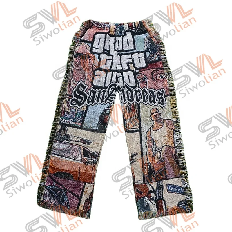 Female Tapestry pants Wholesale Blanket Pants custom plus size woman trousers Jacquard Tapestry Pants with Tassel