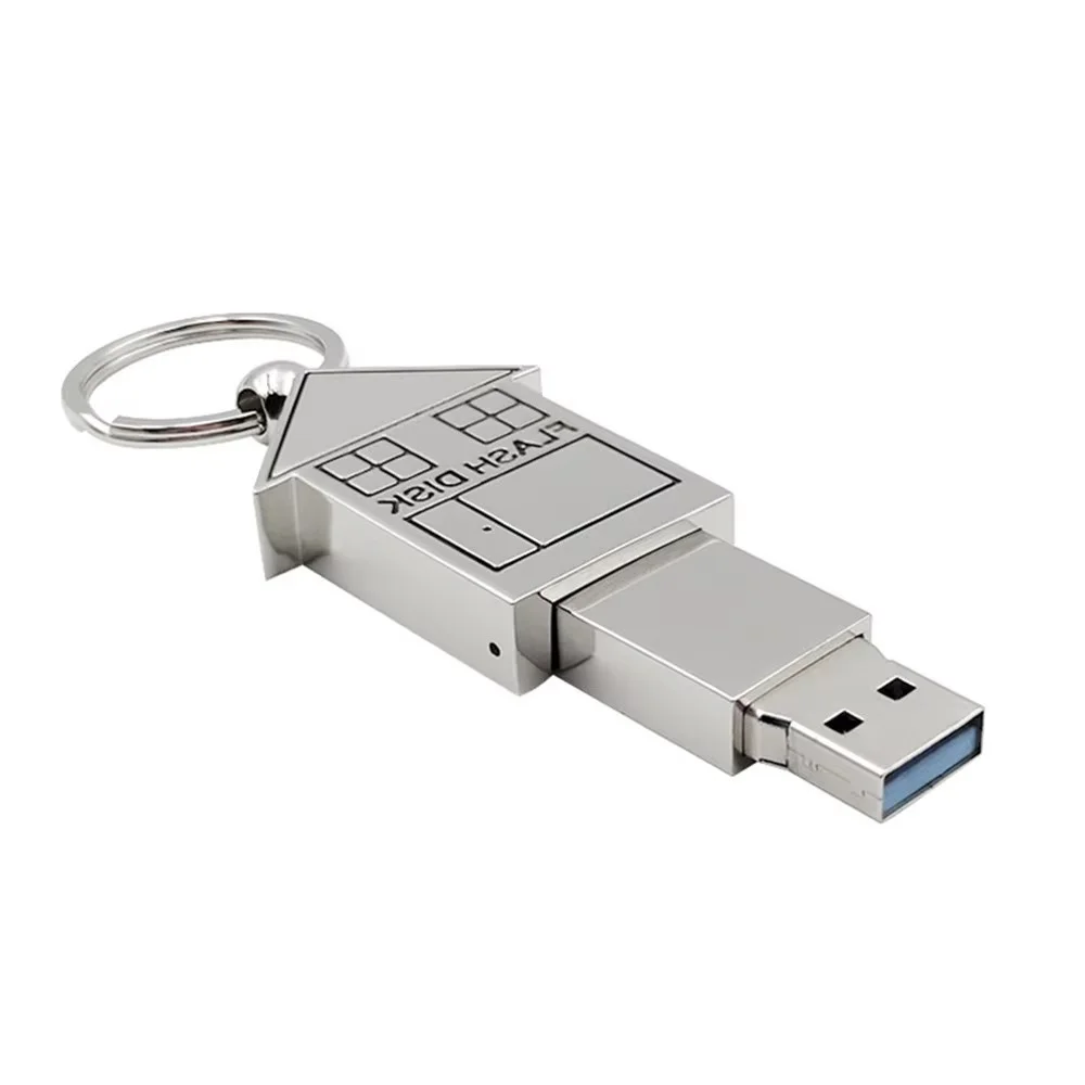 House Shape Metal Pendrive 1GB USB Flash Drives Memory Stick Children with Keychain 2.0 3.0 Pen Thumb Drive Real Estate Gift