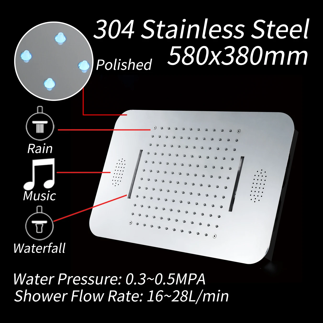 ceiling  23*15 inch LED Music System Rain and Waterfall Shower Faucet telephone Thermostatic Shower Mixer Set