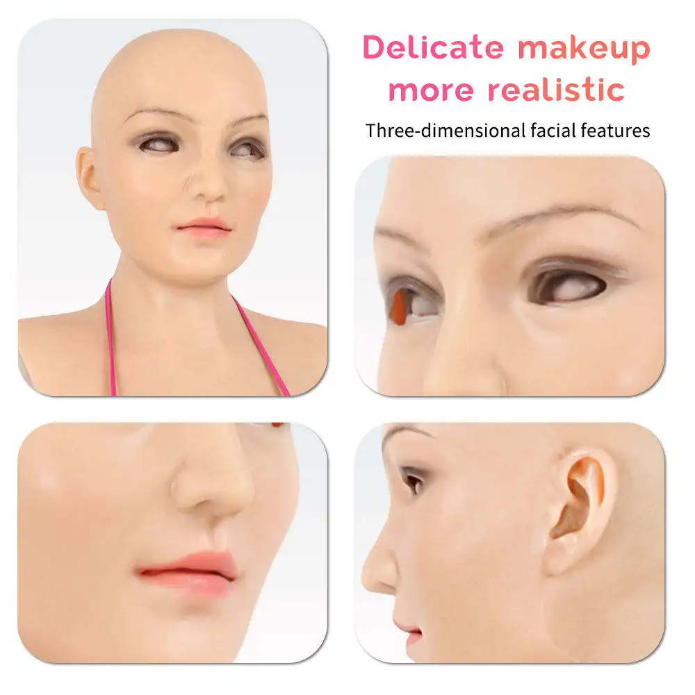 Man To Woman D E cup Full Silicone Head Mask Female Face With Boobs Cosplay Costume For Halloween Party Masquerade Disguise