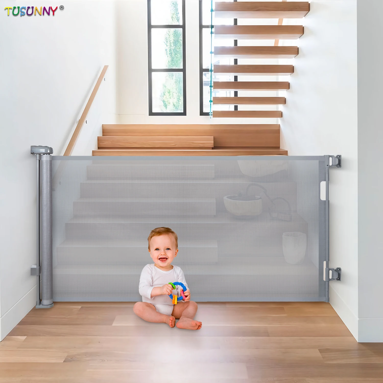 Child Safety Pets-mesh-gates Children Door Stair Sliding Retractable Safety Baby Pets Secure Gate