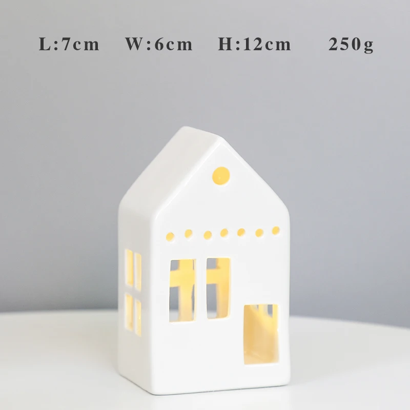 Factory wholesale ceramic classic pure white glitter christmas village house with LED lights