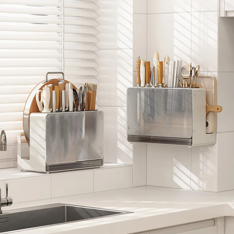 Multi-Functional Acrylic Knife Holder - Clear Universal Kitchen Knife Block with Slots for Scissors and Sharpening Rod - Durable