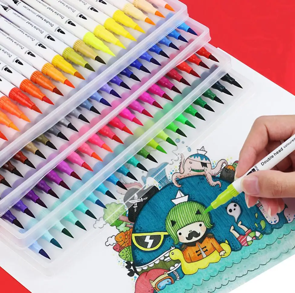 Best Quality 12 24 36 60 Colors Washable Brush Color Permanent Drawing Marker Pen Set