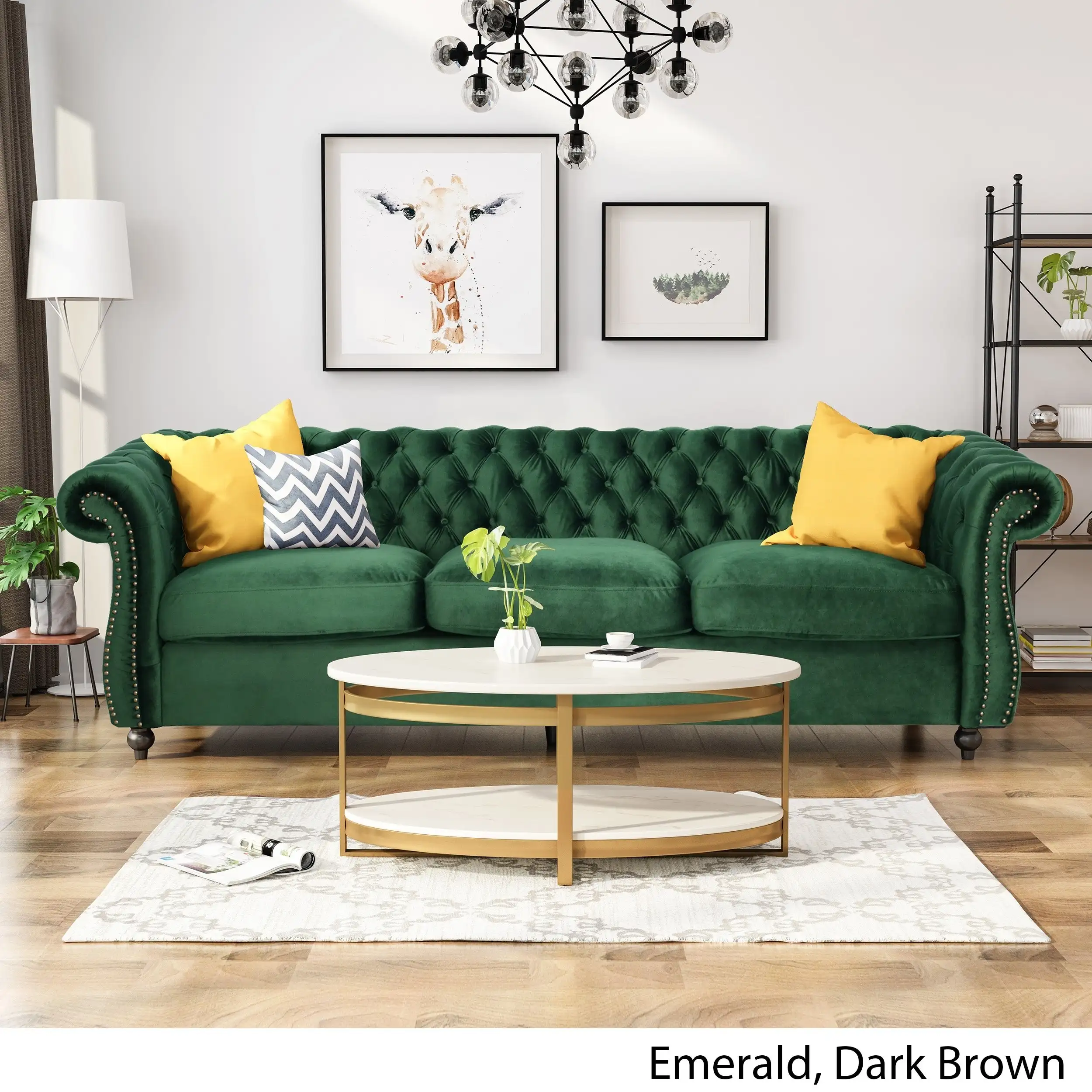 
Chic Home Monet Button Tufted with Silver Nailhead Trim Metal Y-leg Left Facing Sectional Sofa, Silver 