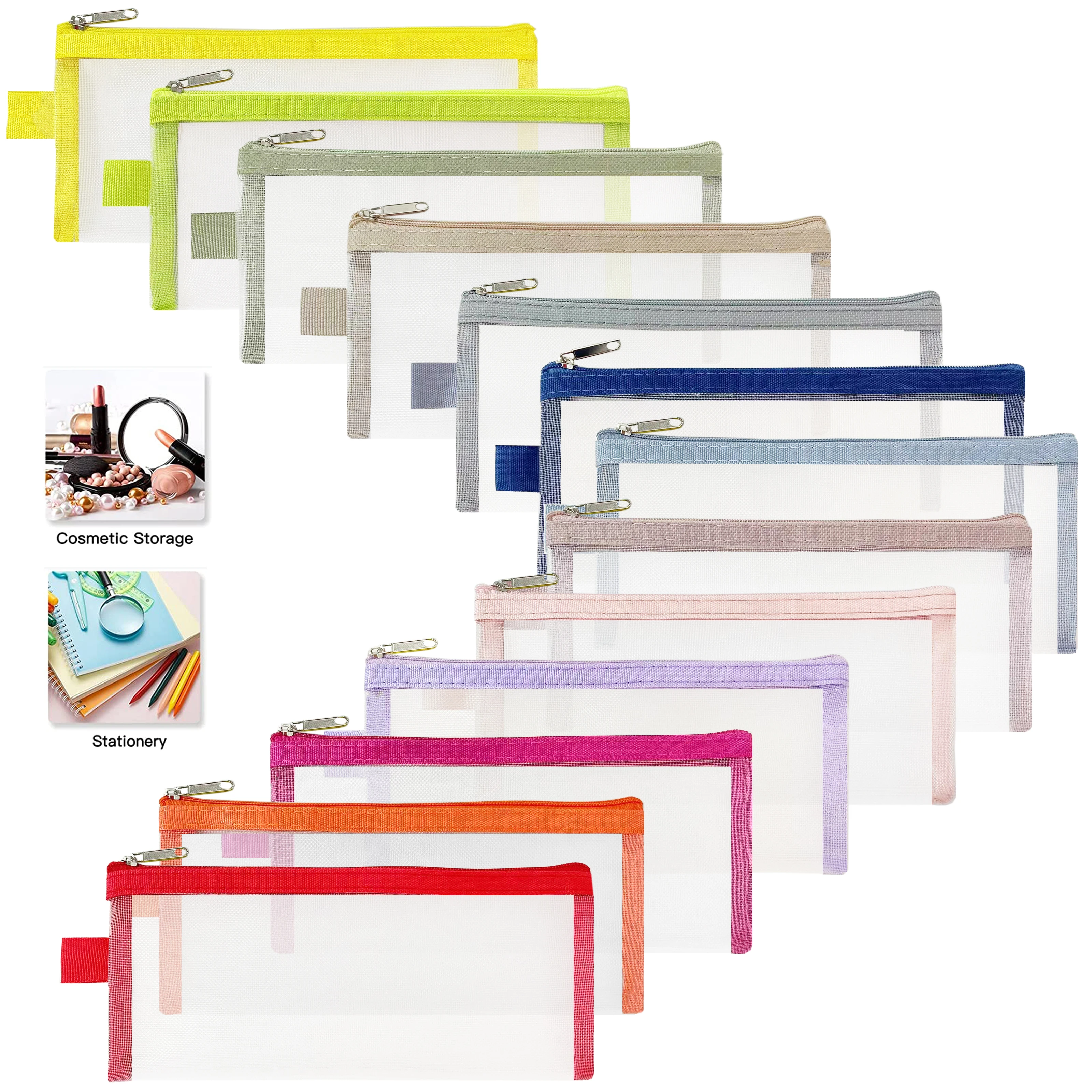 High Quality Nylon Colorful Mesh Pencil Case Transparent File Bag Student  Storage Clear Zipper Pouch Custom printing