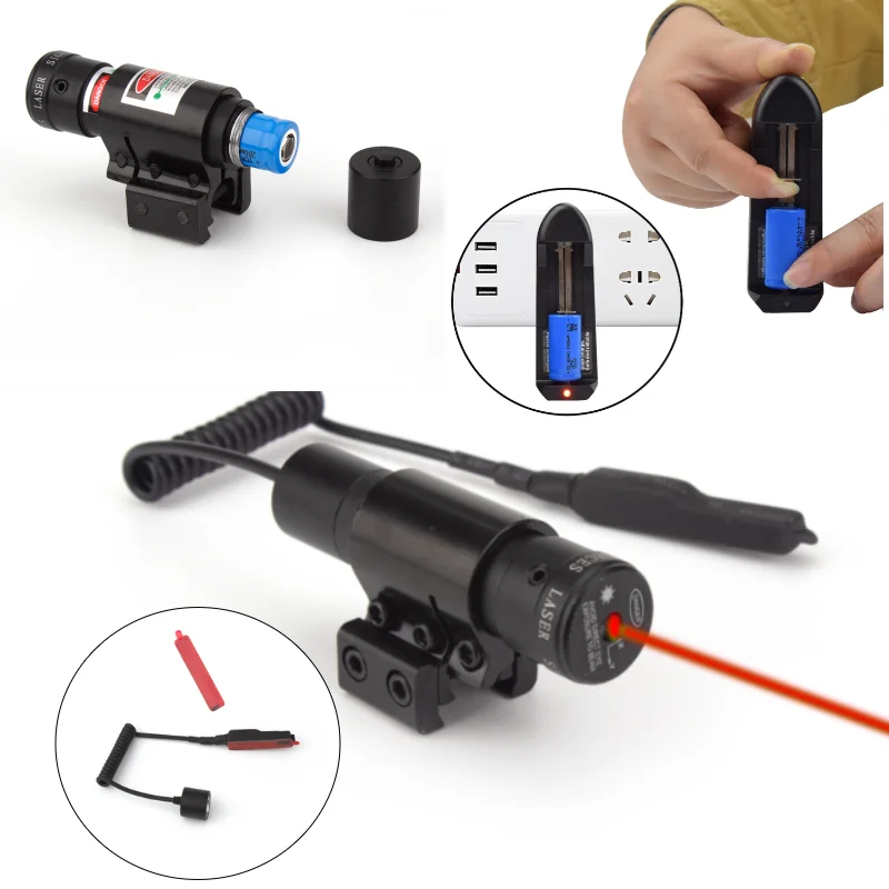 Compact Red Laser Sight with Pressure Cable Switch and Battery Charger Laser Sight for Rifle Pistol Laser Collimator