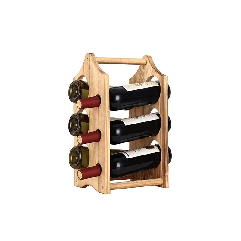 Wine Rack, 6-Bottles Rustic Wood Wine Bottle Holder, Free Standing Countertop Wine Racks Storage for Bar Home Kitchen