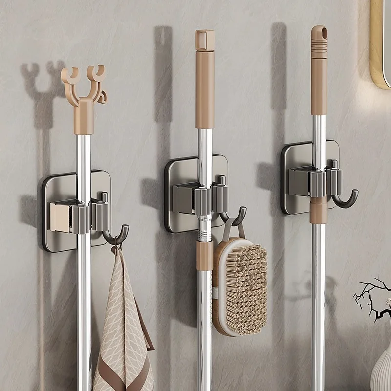 Mop Hook Punch Free Bathroom Storage Device Stick Broom Hanger Strong Adhesive