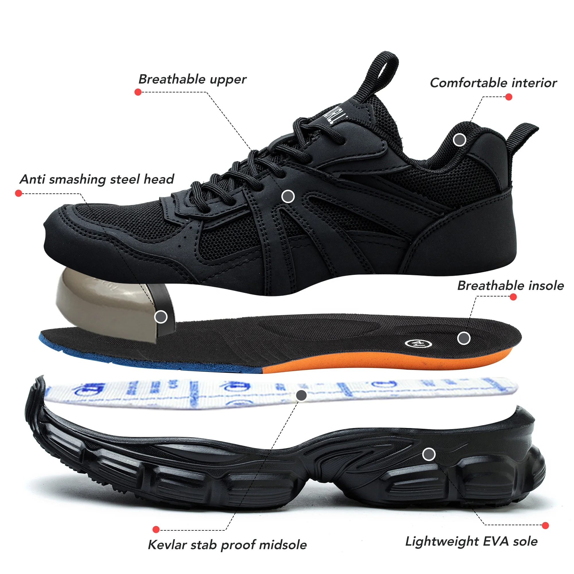 breathable light weight safety shoes steel toe for men work shoe mens safety boots for workers