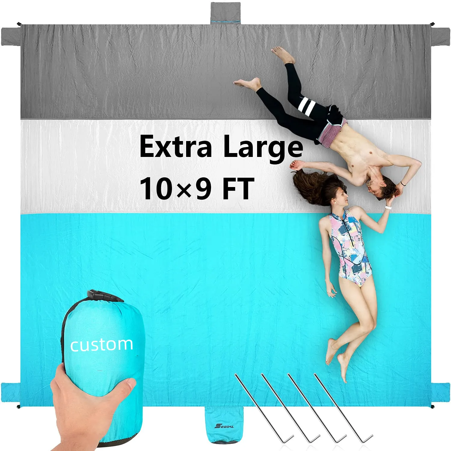 Outdoor leisurely lightweight sand free beach blanket mat made of ripstop Parachute Nylon