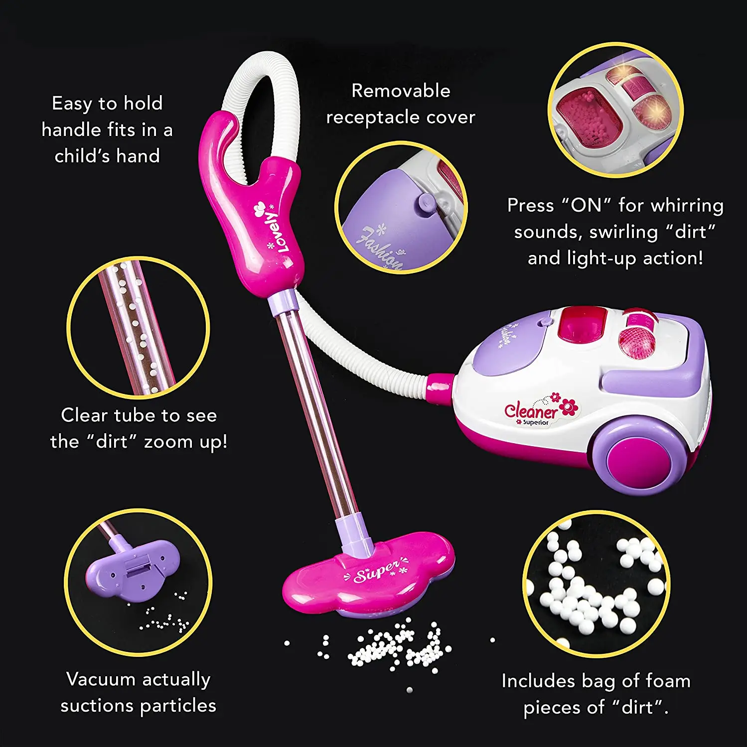 Magical Play Set for Kids with Toy Vacuum Cleaner Mop Broom Sponge Dustpan and Pretend Cleaning