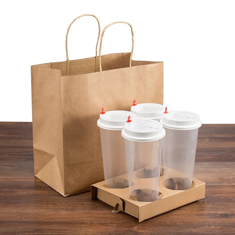 Custom Cardboard Corrugated Brown To Go Tray Coffee Juice Disposable Foldable1 2 4 Drink Carrier Coffee Paper Cup Holder