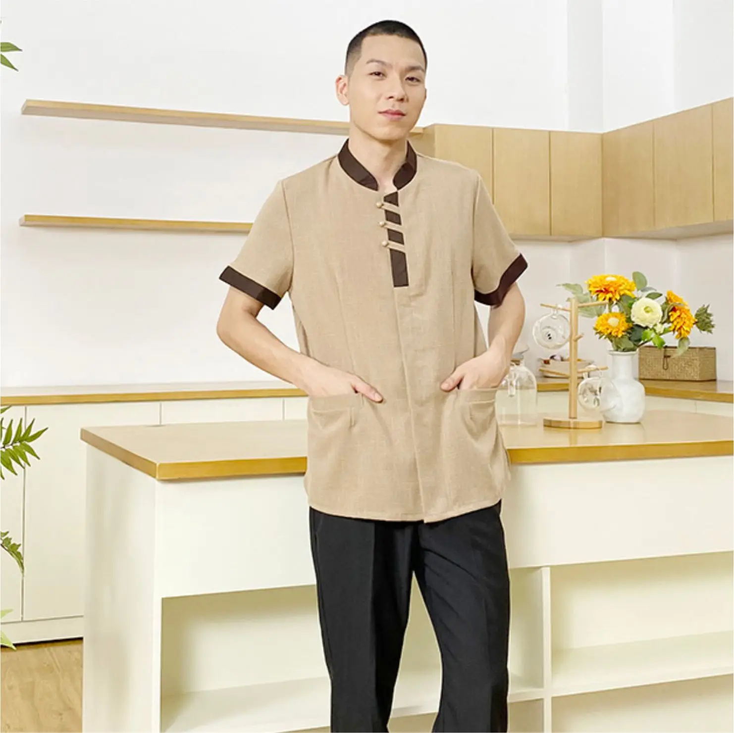 Cotton Leads Hot Sale Wholesale Cotton Cheap Short Sleeves Uniforms Chef Uniform Men