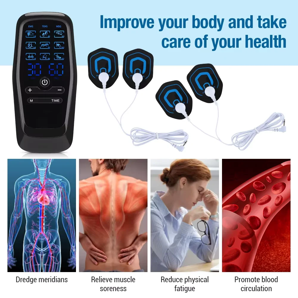 EMS Tens Machine 9 Modes Muscle Stimulator Electronic Pulse Tens Massage Therapy Device Rechargeable Therapy Equipment