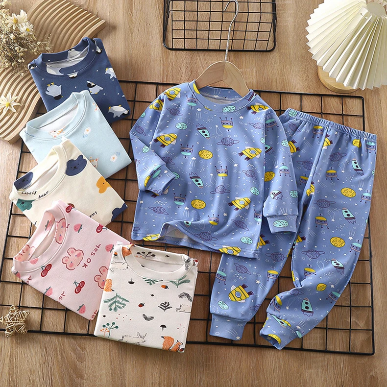 Children 0-12 years old boys warm home clothes girls underwear pajamas set