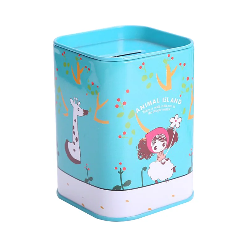 Factory direct supply empty square metal gift piggy bank customized coin money safe box kids