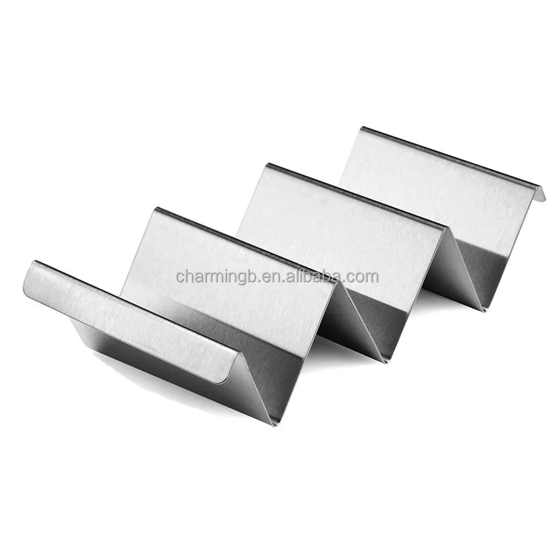 Wholesale stylish metal truck food rack plate tray shell set stainless steel stand taco holder