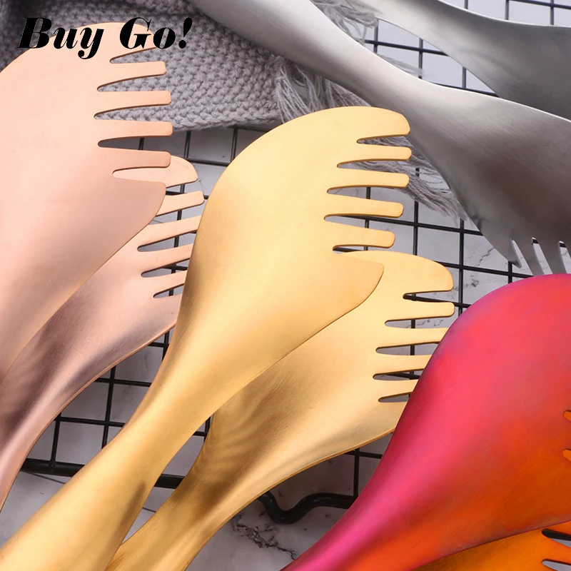 Food Grade Toothed Non Slip Stainless Steel BBQ Kitchen Cooking Food Serving Tongs