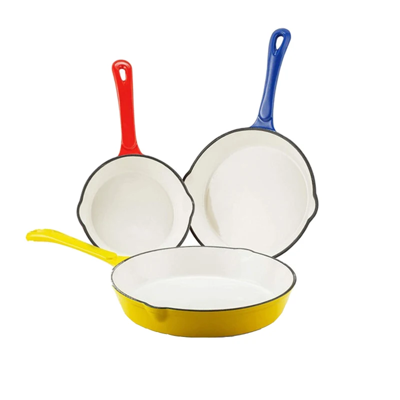 Bright Houseware Enamel Cast Iron Skillet Customized Color Round Flat Bottom Frying Pan