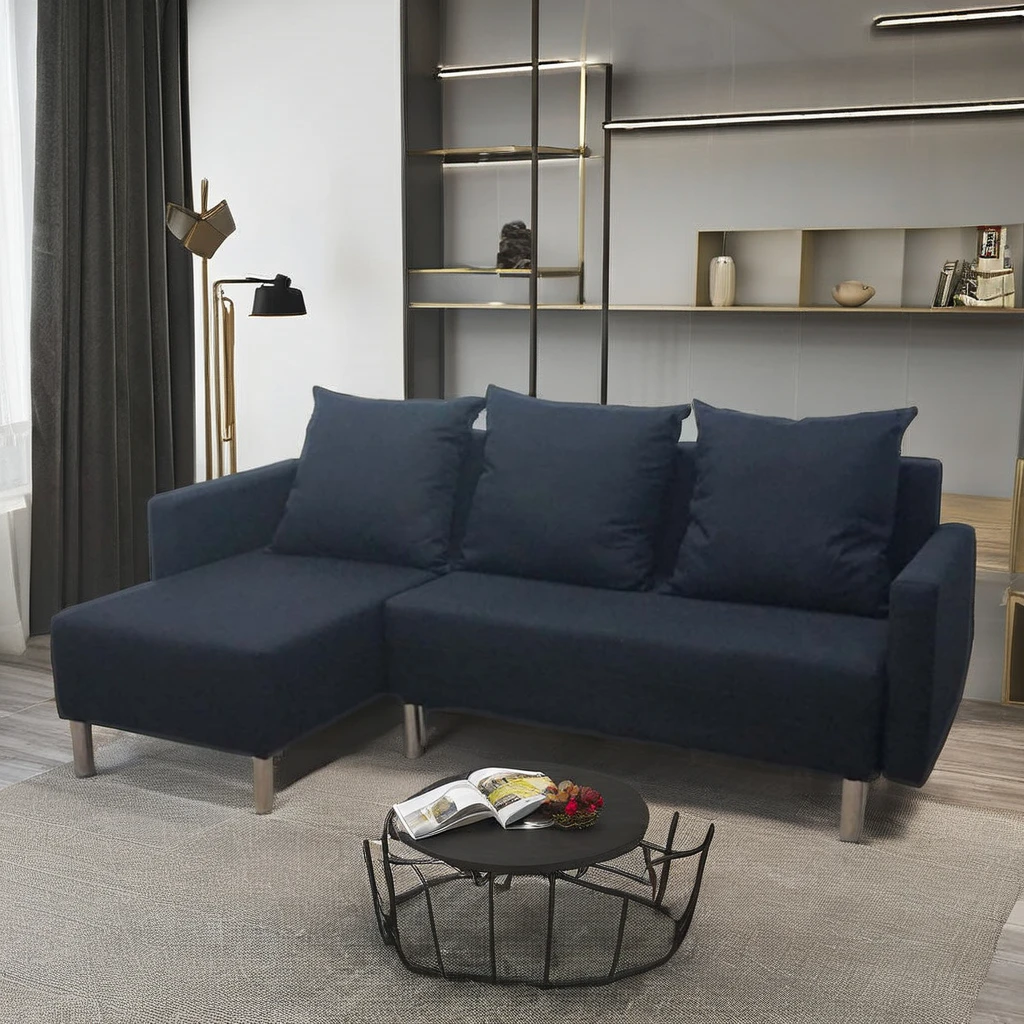 Modern Design Linen Fabric L-Shape Folding Storage Sofa Bed Multi-Functional Leisure Couch for Small Space Living Room Bedroom