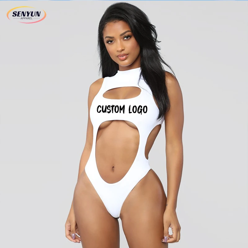 Quick Dry Custom Logo Solid Swimwear Breathable One Piece Swimsuit Cut out Monokini Bathing Suit for Adults